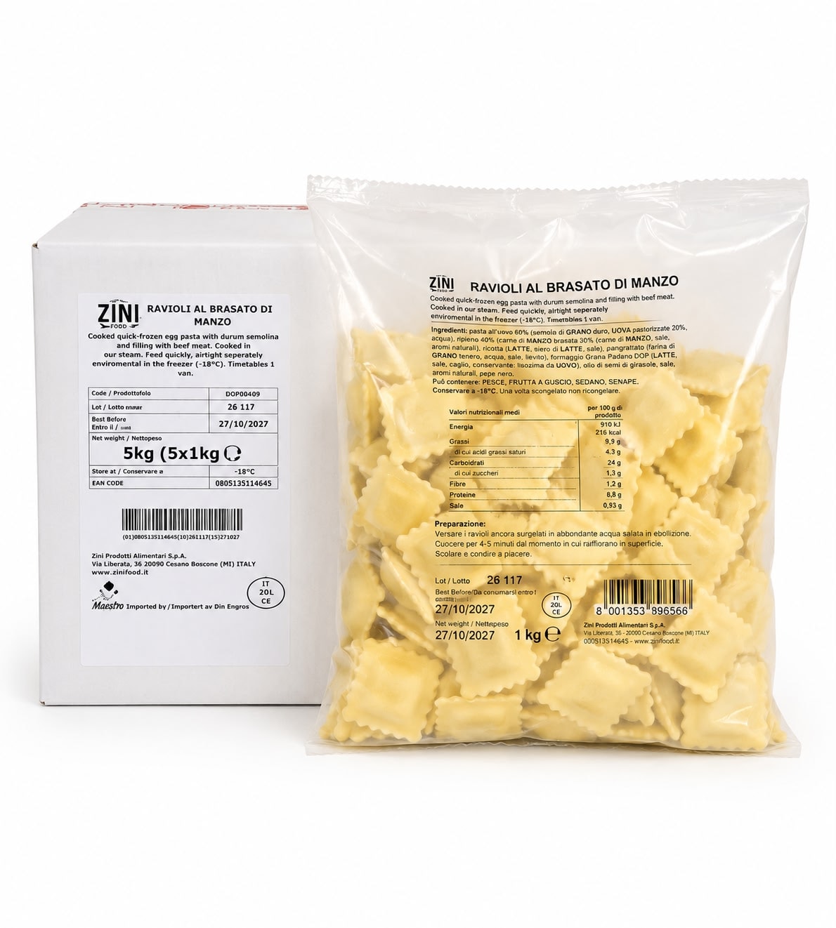 Ravioli m/Kjøtt 1KG (x5)